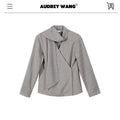 audreyyang_Non_Deforming_Loose_Plaid_High_Neck_Long_Sleeve_Women_Grey_Top_&_Shorts_Sets_MISSTT