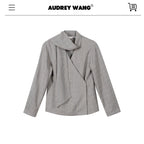 audreyyang_Non_Deforming_Loose_Plaid_High_Neck_Long_Sleeve_Women_Grey_Top_&_Shorts_Sets_MISSTT