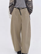 fano Breathable Cotton Khaki Natural Waist Casual Zipper Fly Women Wide Leg Pants