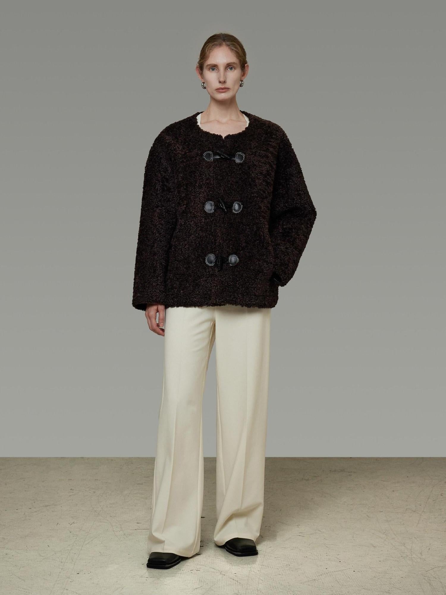 unspoken Warm Fur Lined Minimalist Commuter Loose Fit Brown Women Everyday Short Coat