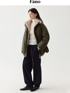 fano 90% White Duck Down Thermal Straight Fit Commuter Olive Zipper Down Jackets