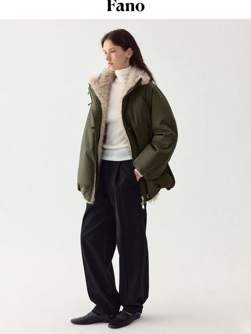 fano 90% White Duck Down Thermal Straight Fit Commuter Olive Zipper Down Jackets