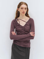 someonesometimes Lyocell Wool Slim Fit V-neck Knit Women Fig Purple Long Sleeve T-Shirts