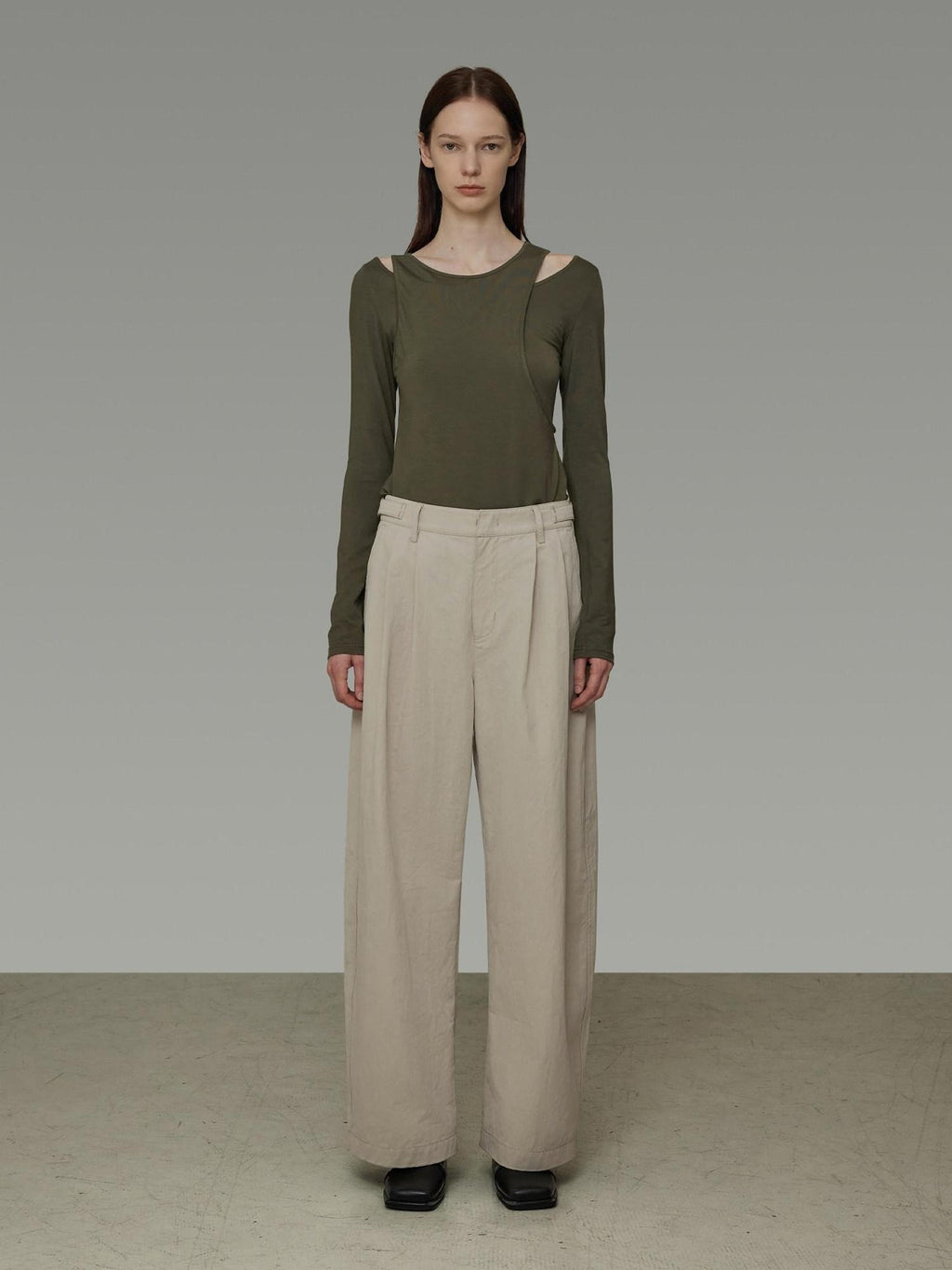 unspoken Pleated Natural Waist Minimalist Loose Women Khaki Zipper Wide Leg Pants
