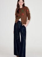 fano Soft Acrylic Blend Oversized Round Neck Single Row Button Women Brown Cardigans