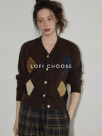 Lofi_choose_Wool_Blend_Colorblock_Loose_V-neck_Women_Workwear_Argyle_Button_Knit_Cardigans_MISSTT