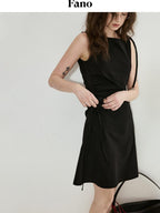 fano Cotton Blend Elegant Sleeveless Asymmetric Hem H Fit Women Midi Dresses