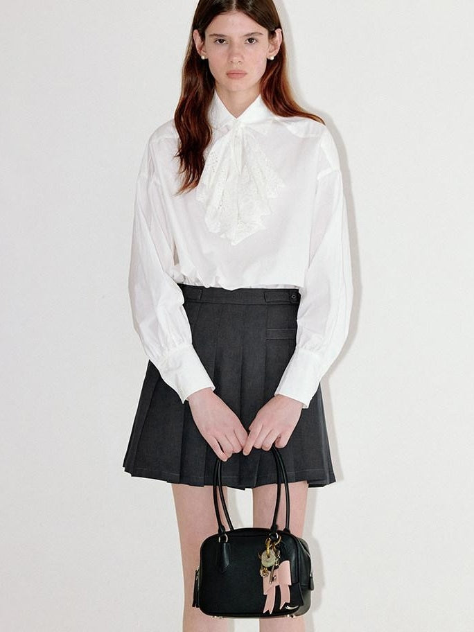 fano Breathable Lyocell Cotton Loose Casual Lace Petal Collar Women Blouses