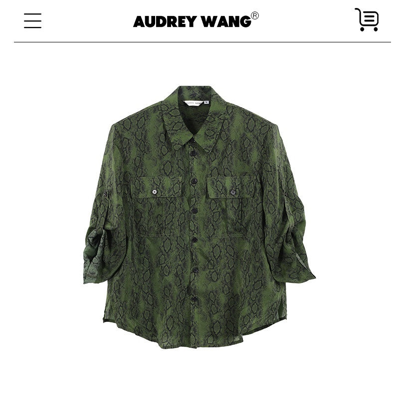 audreyyang_Shape_Retain_Loose_Snake_Print_Dark_Green_Recycled_Viscose_Women_Wide_Leg_Pants_MISSTT