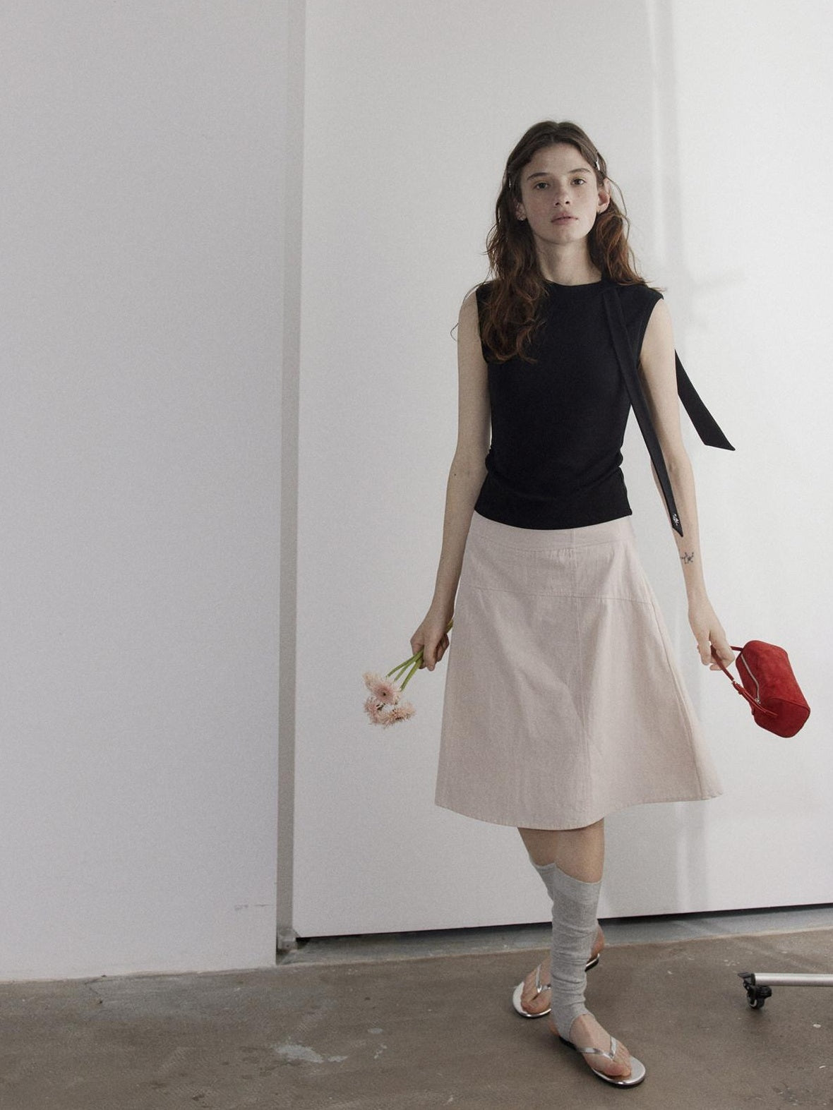 Lofi choose High Waist Flattering Wide A Line Loose Workwear Pink Full Circle Midi Skirts