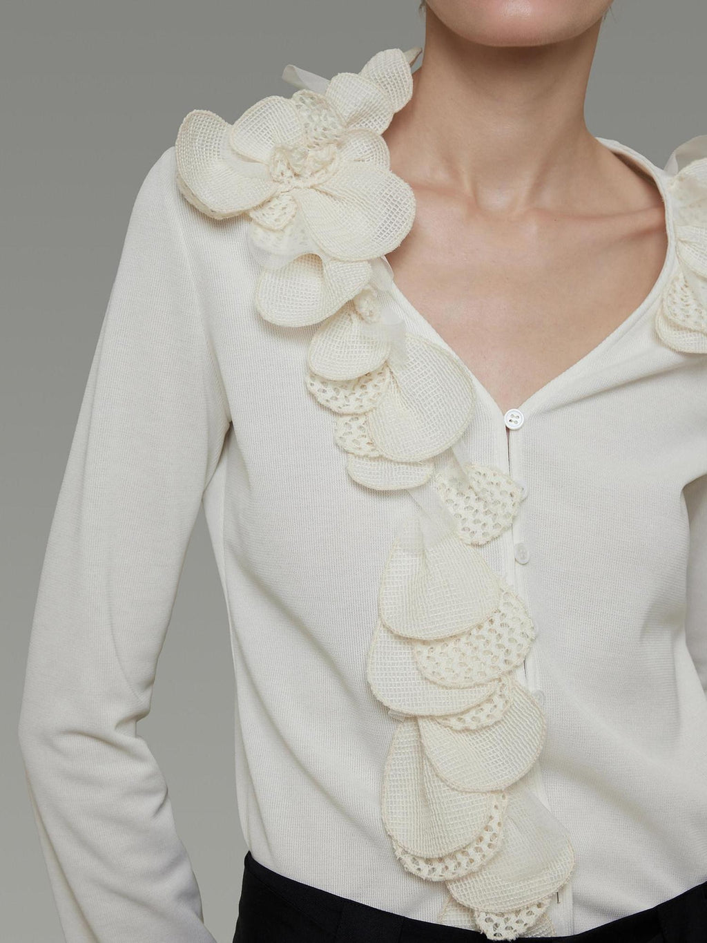 unspoken V-neck 3D Detail Slim Fit Office Women Breathable White Blouses