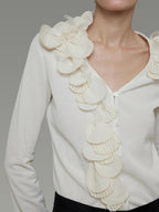 unspoken V-neck 3D Detail Slim Fit Office Women Breathable White Blouses
