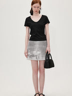 fano Cotton Tencel V-neck Straight Fit Women Black White Short Sleeve T-Shirts