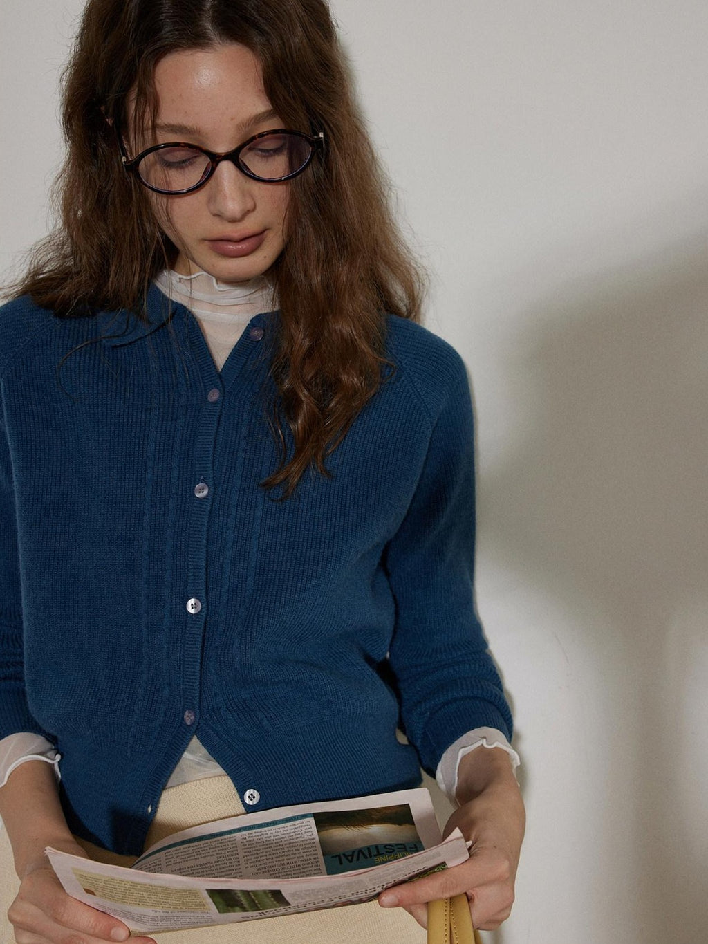 Lofi choose Light Poly Wool Jacquard Workwear Short Sleeve For Women Button Knit Cardigans