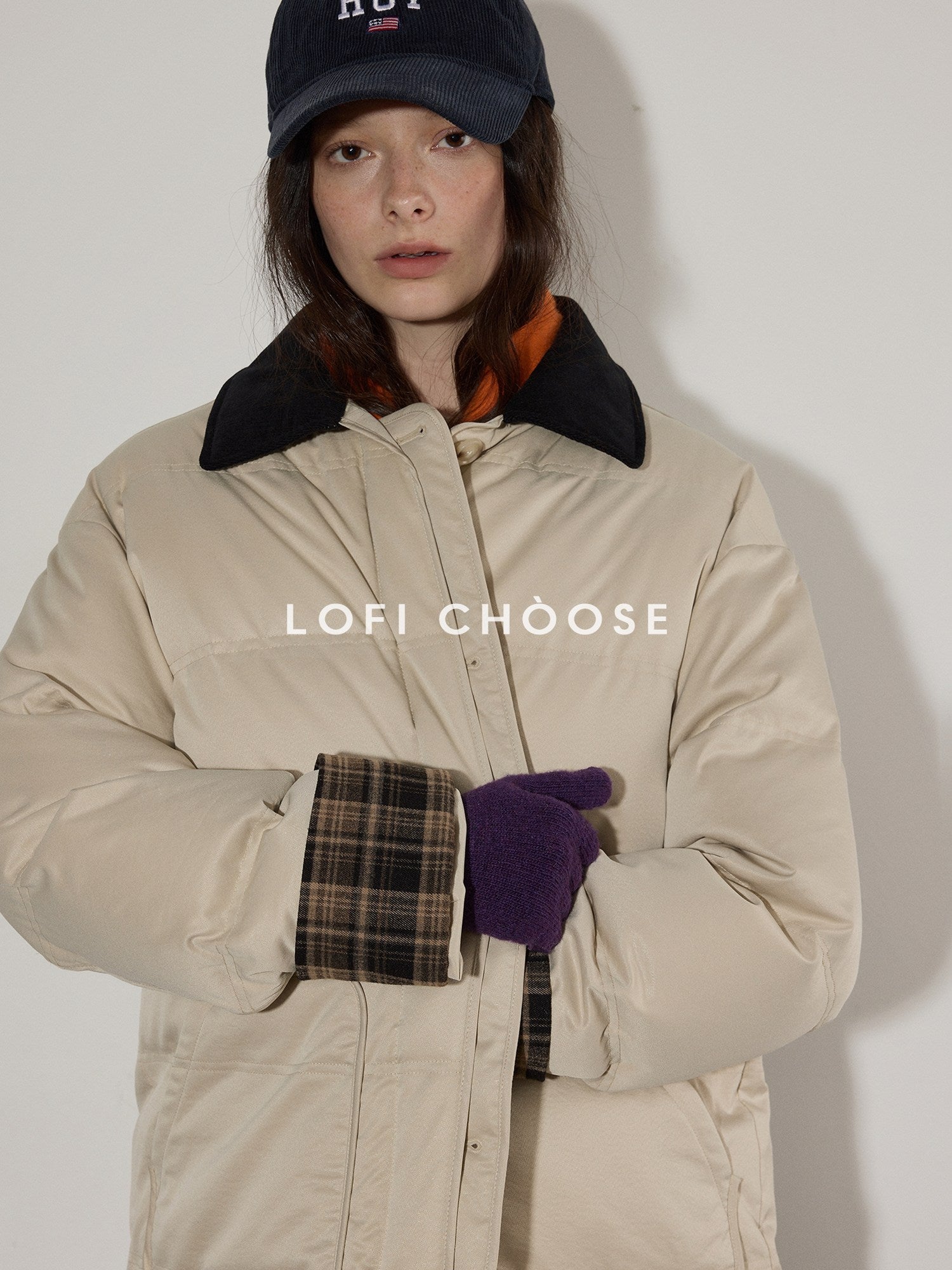 Lofi choose 90 Percent White Duck Down Apricot Colorblock Loose Fit Commuter Down Jackets