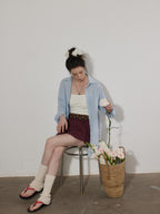 Lofi choose High Waist Lined A Line Puff Office Chic Beige Aubergine Mini Skirts