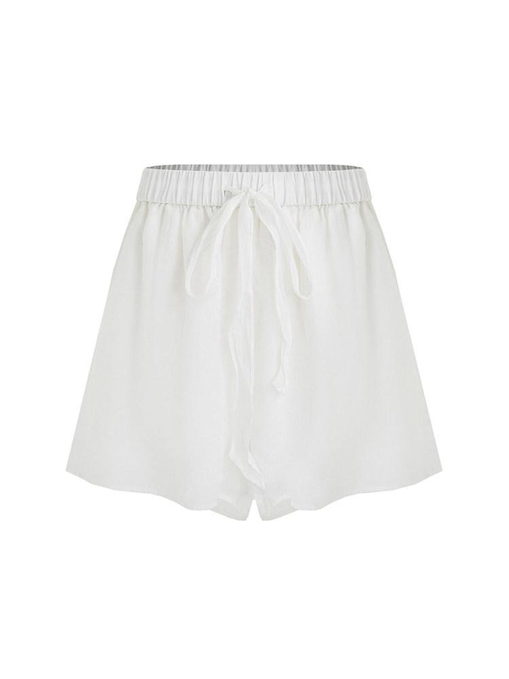 unspoken Pure Ramie Tie Waist Straight Leg Minimal Workwear Women White Mid-Length Shorts