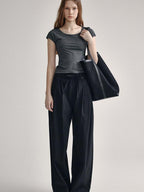 fano High Waist Tailored Minimalist Commuter Nylon Blend Pockets Straight Pants