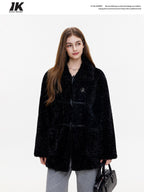 ikyou Padded Non Iron Pocket Toggle Korean Oversized Women Mid Length Black Long Coats