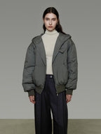 unspoken 90 White Duck Down Warm Loose Hooded Commuter Women Deep Gray Green Down Jackets