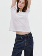 fano Deep Blue Natural Waist Relaxed Casual Zip Fly No Stretch Wide Leg Jeans