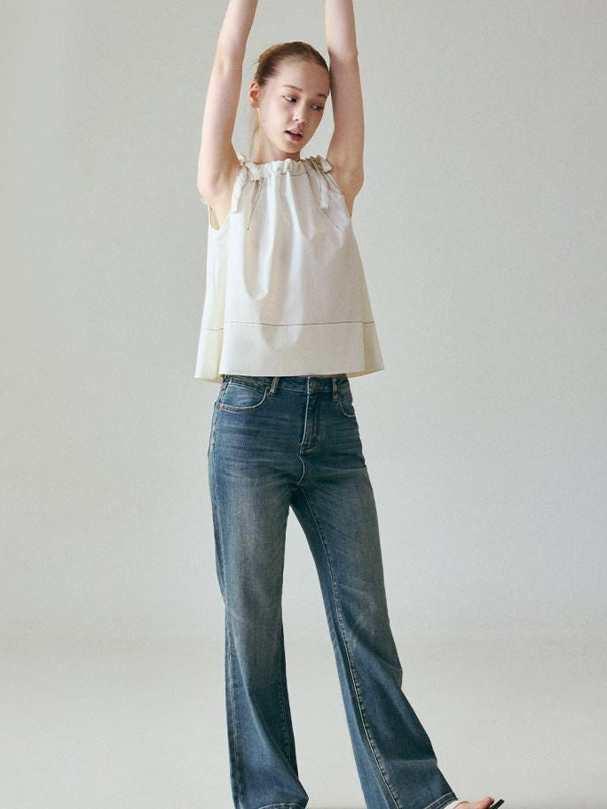 fano Light Blue Casual Relaxed Natural Waist Zip Fly Denim Straight Leg Jeans