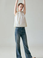 fano Light Blue Casual Relaxed Natural Waist Zip Fly Denim Straight Leg Jeans