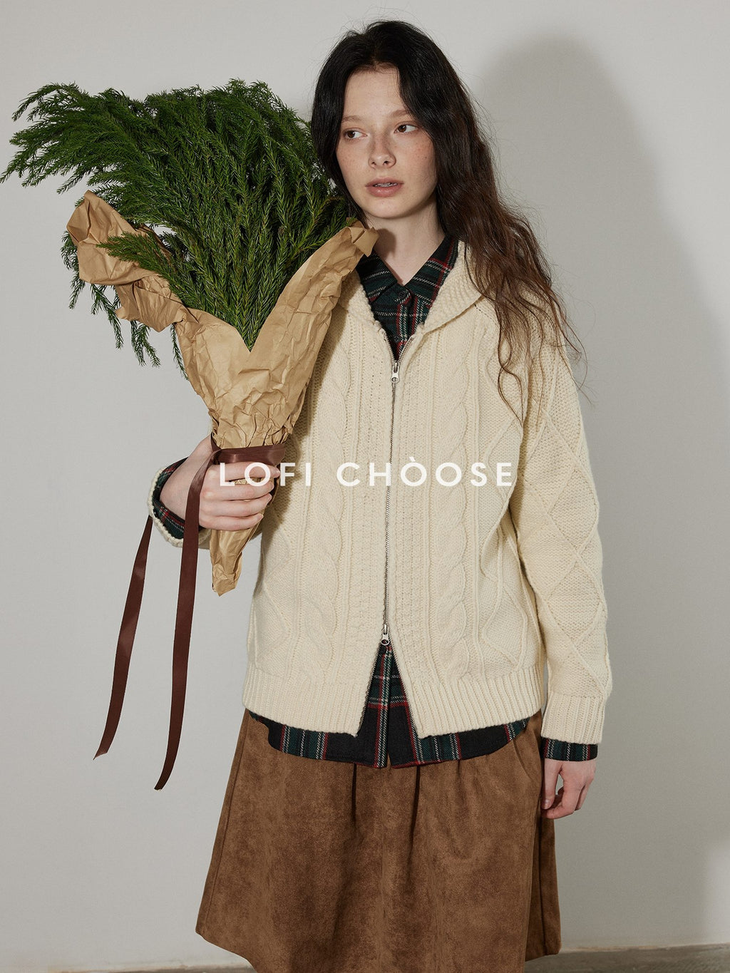 Lofi choose Work Ready Loose Fit Green Plaid Button Front Long Sleeve Polyester Women Shirts