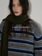 Lofi choose Wool Blend Relaxed Striped Crewneck Pullover Commuter Office Women Tops Sweaters