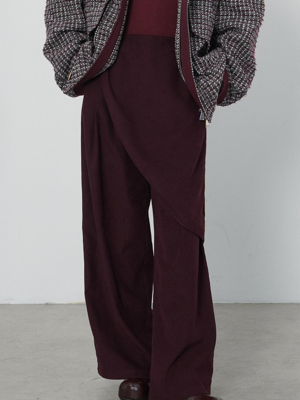 audreyyang Comfort Stretch Asymmetric Minimalist High Waist Loose Fit Women Straight Pants