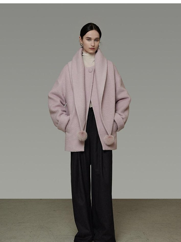 unspoken Cozy Lambswool Midlength Loose Tailored Minimal Women Pink Wool Coats