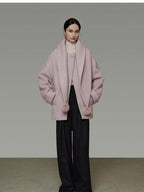 unspoken Cozy Lambswool Midlength Loose Tailored Minimal Women Pink Wool Coats