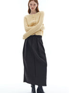 someonesometimes Soft Alpaca Blend Commuter Artsy Crew Neck Button Long Sleeve Cream Cardigans