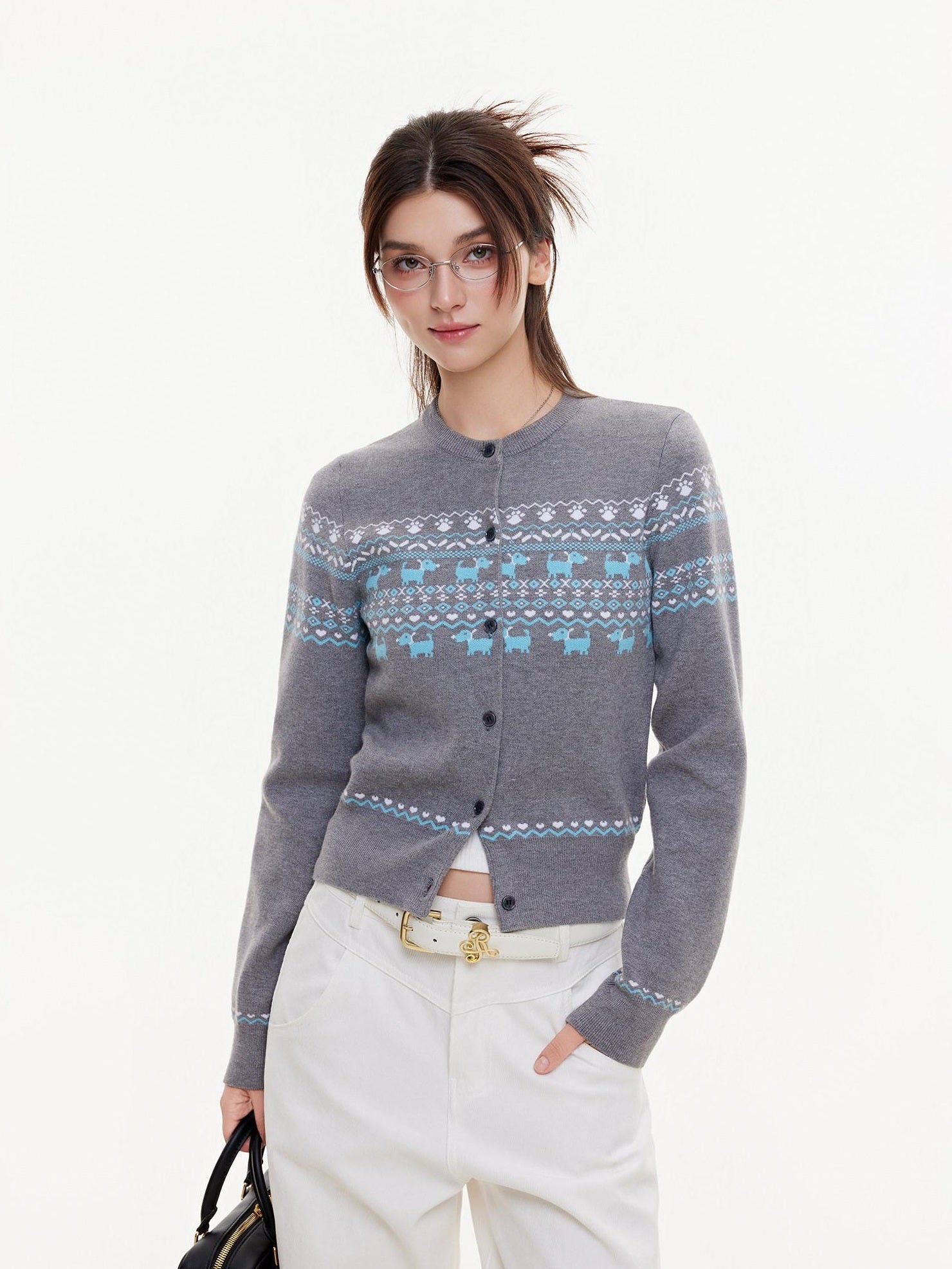 ikyou Lightweight Warmth Loose Knit Commuter Women Grey Cute Animal Cardigans