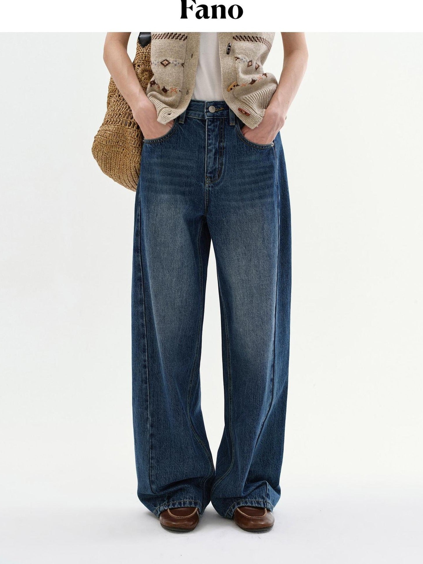 fano Cotton Commuter Natural Waist Loose Fit Women Denim No Stretch Wide Leg Jeans