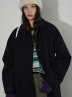 Lofi choose Chunky Knit Loose Fit Round Neck Pullover Navy Blue Commuter Sweaters