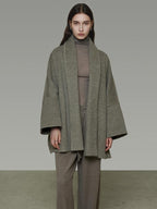 unspoken Soft Wool Blend Tailored Cut Minimal Commuter Loose Fit Tobacco Green Wool Coats