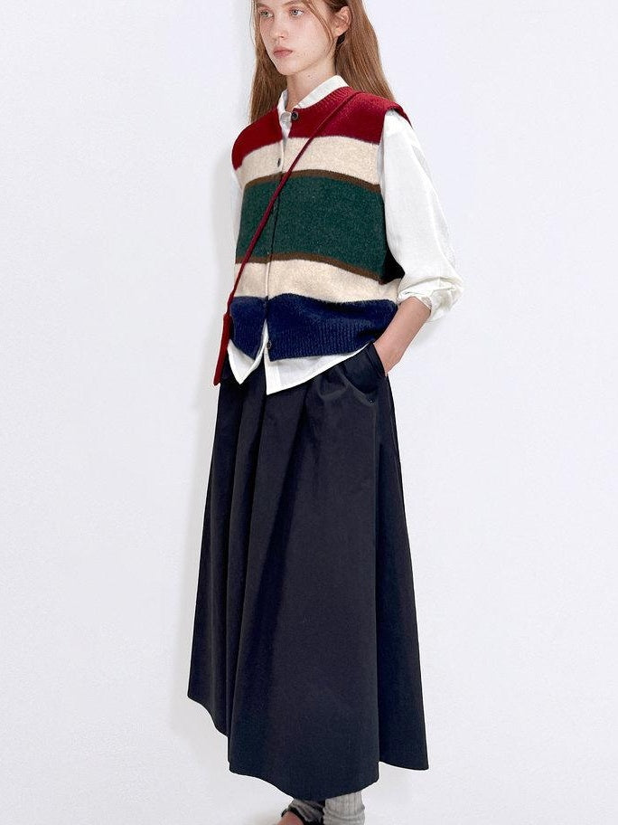 fano Warm Korean Commuter Straight Stripe Round Neck Women Acrylic Cardigans