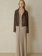 someonesometimes Stretch Polyester Vintage Loose Short Zip Women Coffee Brown Cropped Jackets