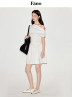 fano High Waist Cotton Blend A Line Office Casual Women Everyday Dresses Midi Dresses