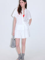 fano Pure Cotton Uv Korean Office Straight Short Sleeve Crew Neck Button Blouses