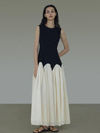 unspoken Colorblock High Waist Minimalist A Line Round Neck Office Ready Maxi Dresses