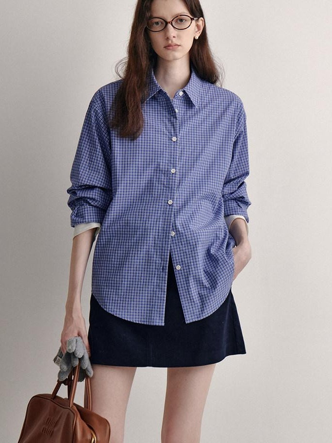 fano Skin Friendly Breathable Cotton Loose Fit Buttoned Collared Women Blue Shirts