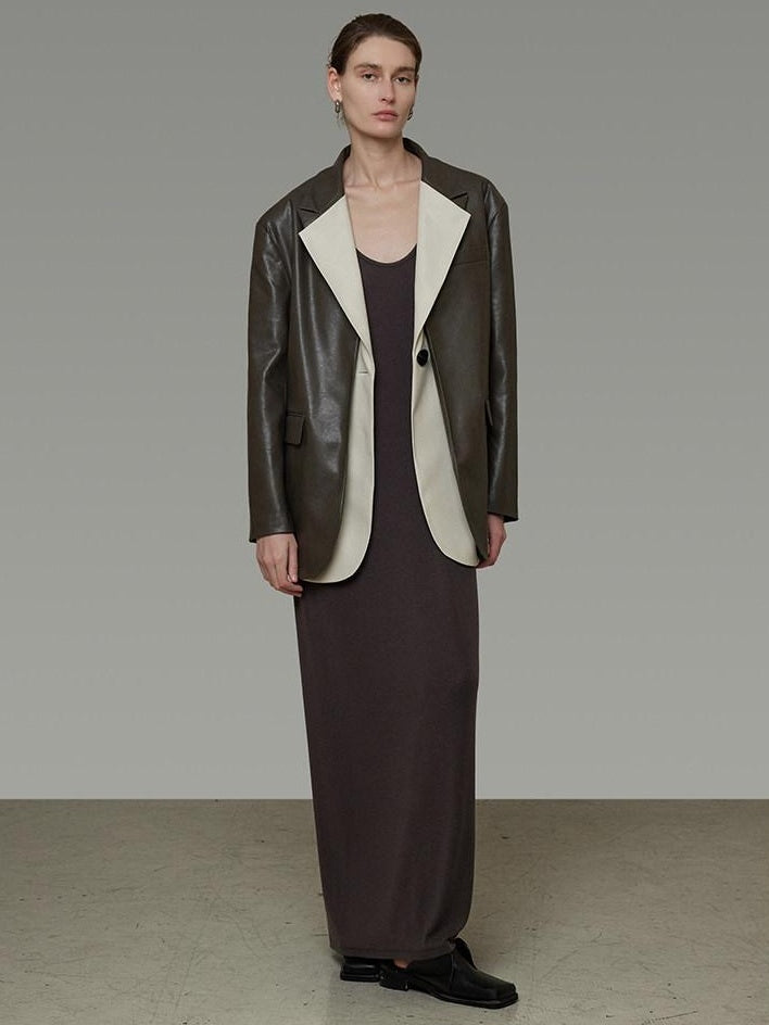 unspoken Soft Viscose Blazer Collar Relaxed Fit Commuter Women Brown Leather Jackets