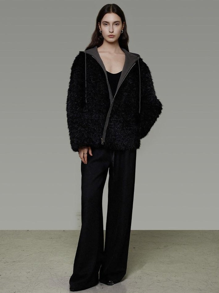 unspoken Warm Minimalist Commuter Loose Fit Zip Layered Women Black Polyester Short Coat