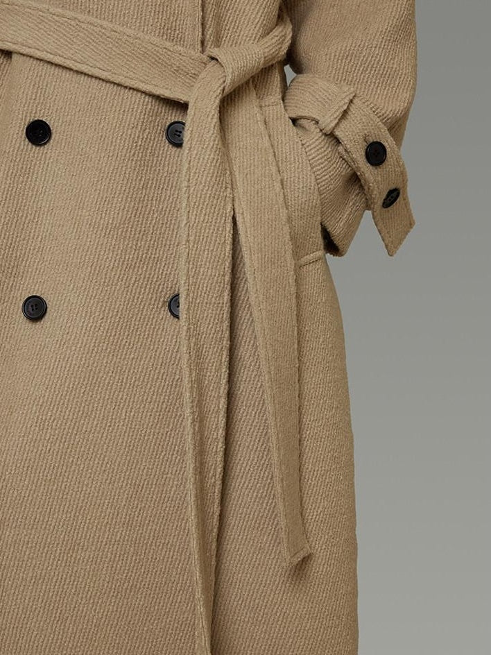 unspoken Elegant Minimal Workwear Oversized Double Breasted Lapel Khaki Wool Coats