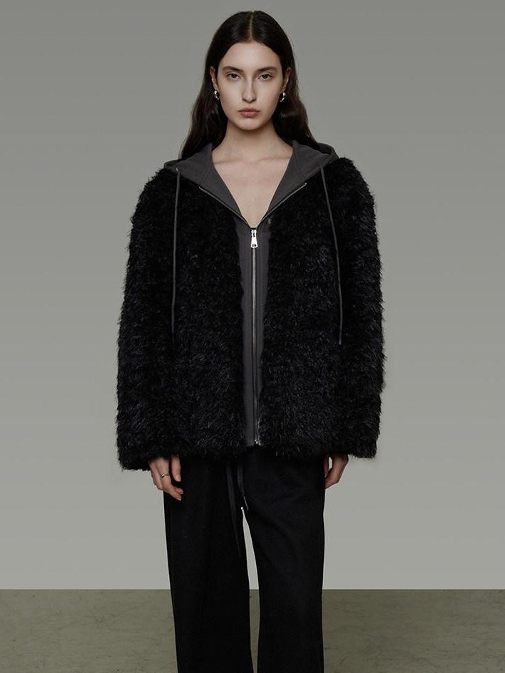 unspoken Warm Minimalist Commuter Loose Fit Zip Layered Women Black Polyester Short Coat