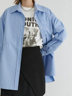 fano Breathable 100 Percent Cotton Button Stand Collar Straight Minimal Women Shirts