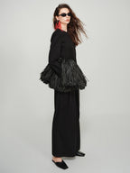 audreyyang Figure Flattering Elegant Tailored Mid Length Long Sleeve Women Black Long Coats