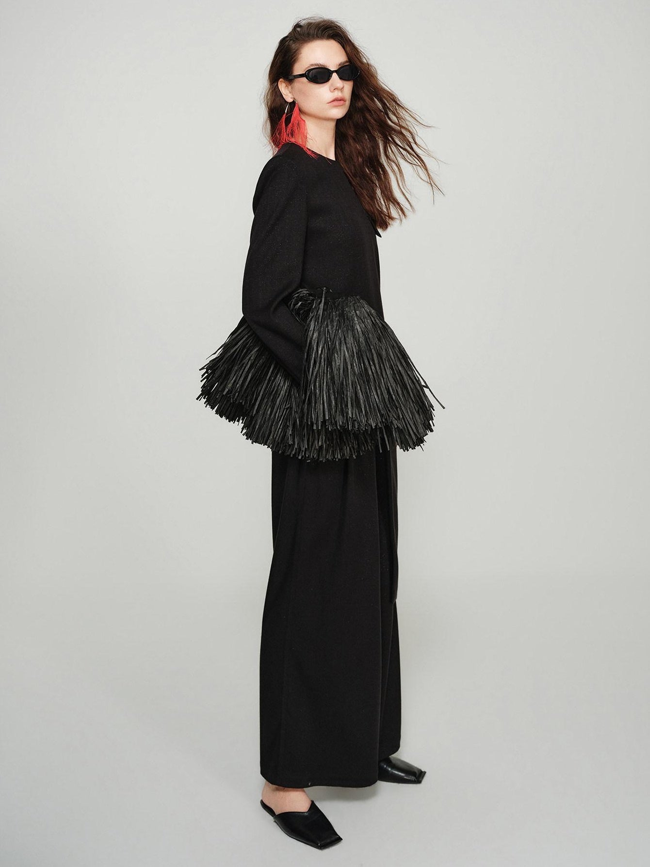 audreyyang Figure Flattering Elegant Tailored Mid Length Long Sleeve Women Black Long Coats